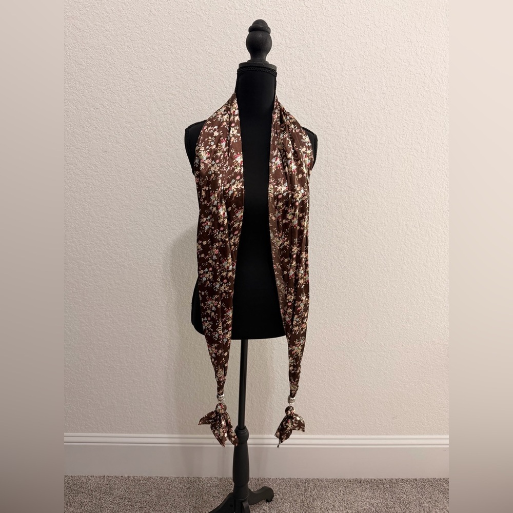 Floral Print Scarf Silver Accent Ends Boho Romantic